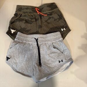 Under Armour Project Rock Womens Gray and Olive Shorts Set